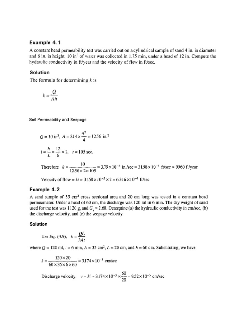 Exercises - Flow of Water Through The Soil | PDF