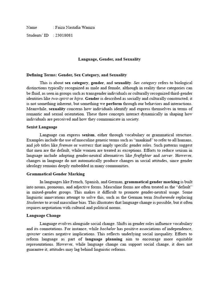 Language, Gender, and Sexuality Explained | PDF | Gender | Gender Studies