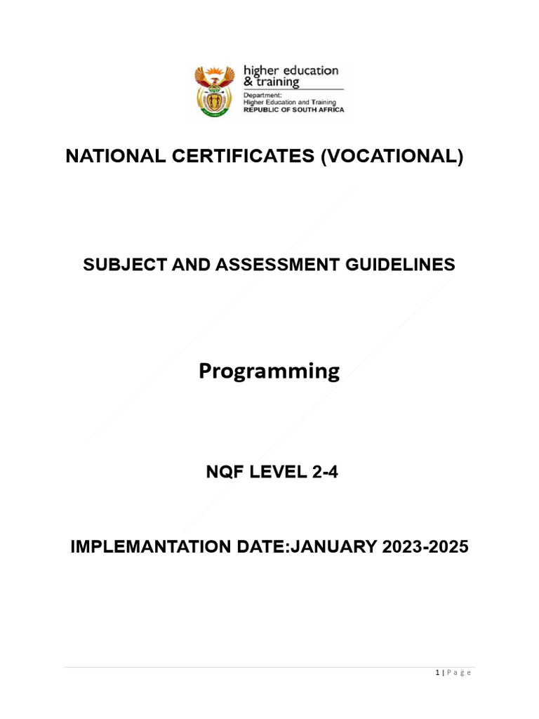 Vocational Programming Guidelines NQF 2-4 | PDF | Computer Programming ...