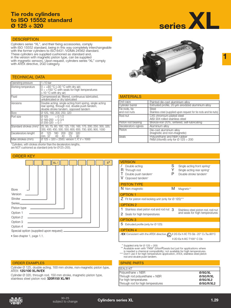 ISO 15552 Tie Rod Cylinders XL Series | PDF | Piston | Extrusion