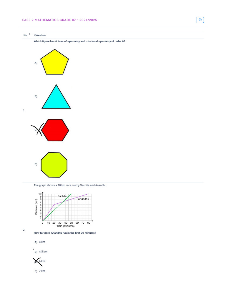 Grade 7 Mathematics Practice Questions | PDF | Triangle | Circle