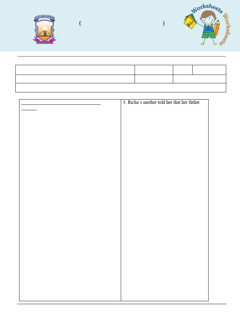 Direct and Indirect Speech Worksheet VI | PDF | Chess | Chess Theory