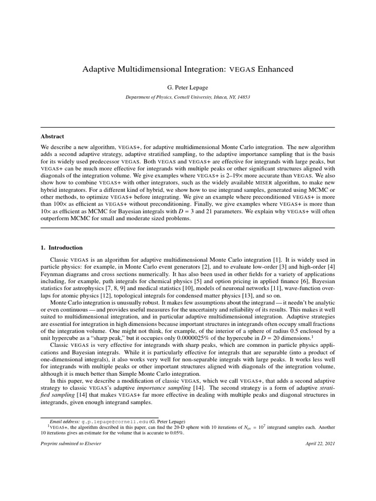 VEGAS+: Enhanced Multidimensional Integration | PDF | Integral | Monte ...