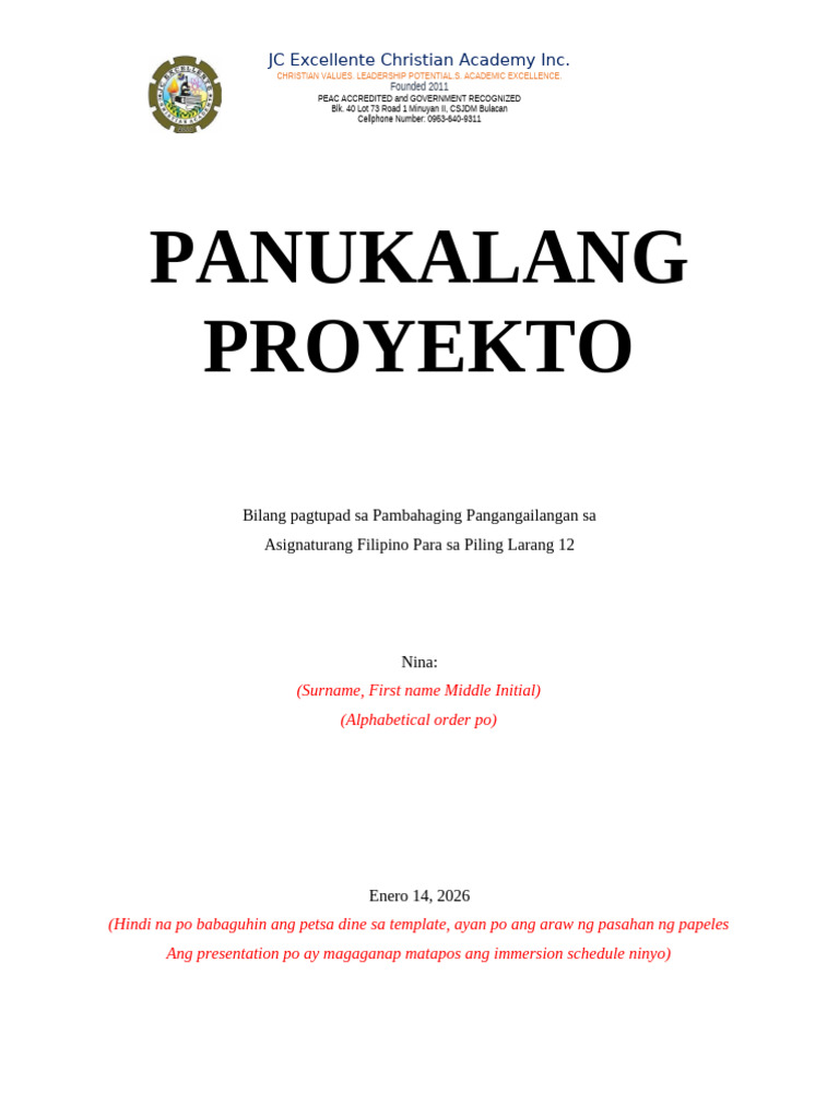 2526-PANUKALANG-PROYEKTO-Template (1) | PDF