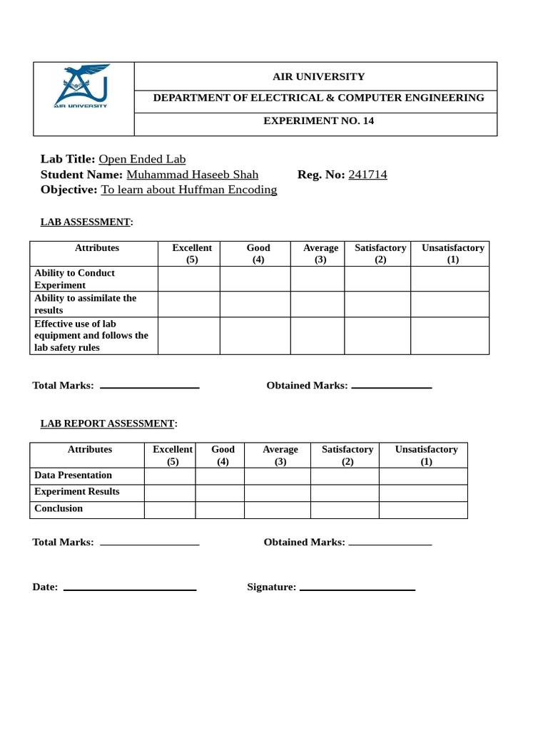 Huffman Encoding Lab Report | PDF