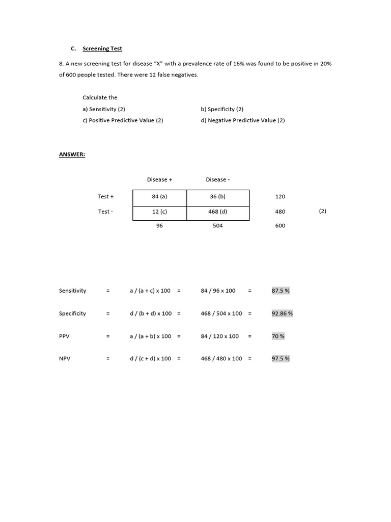 Screening Test Metrics for Disease X and TB | PDF | Sensitivity And ...