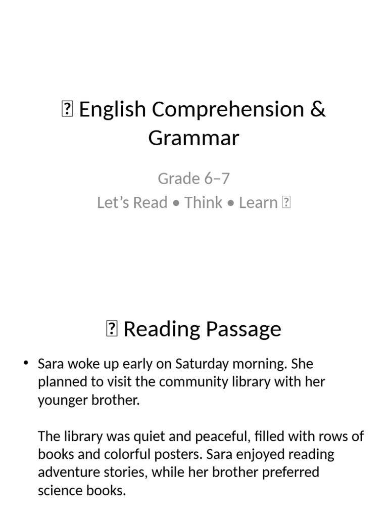Grade 6-7 English Comprehension Guide | PDF