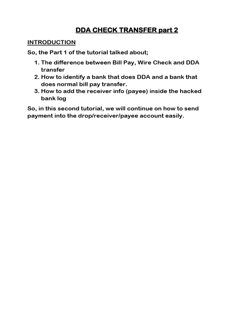 DDA Check Transfer Tutorial Part 2 | PDF