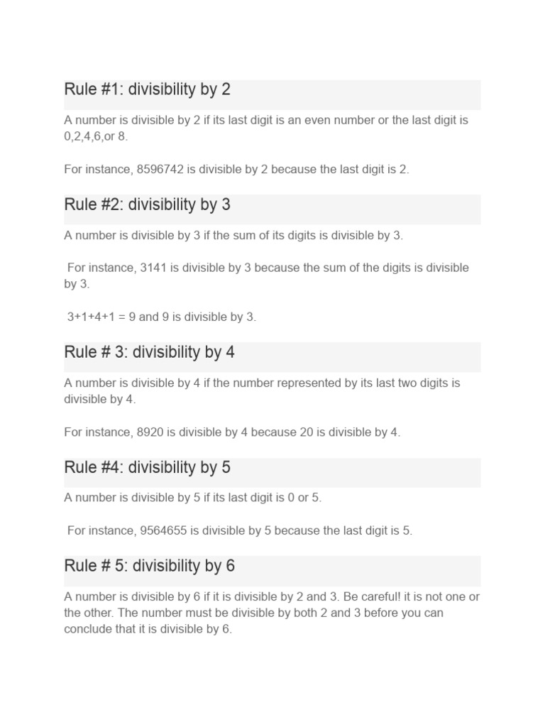 Divisinilty Rule | PDF | Mathematics | Elementary Mathematics