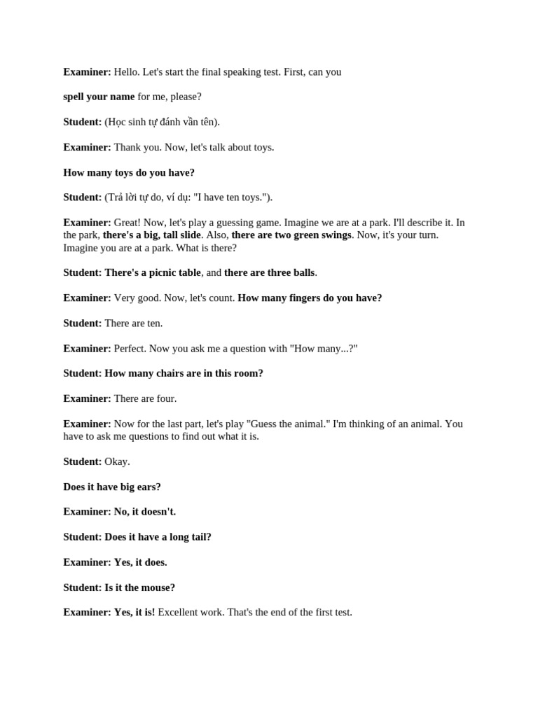 Final Speaking Test Dialogue Example | PDF