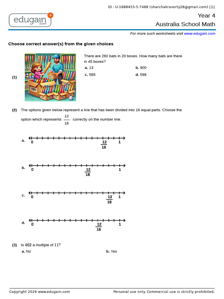 Year 4 Australia Math Worksheet | PDF