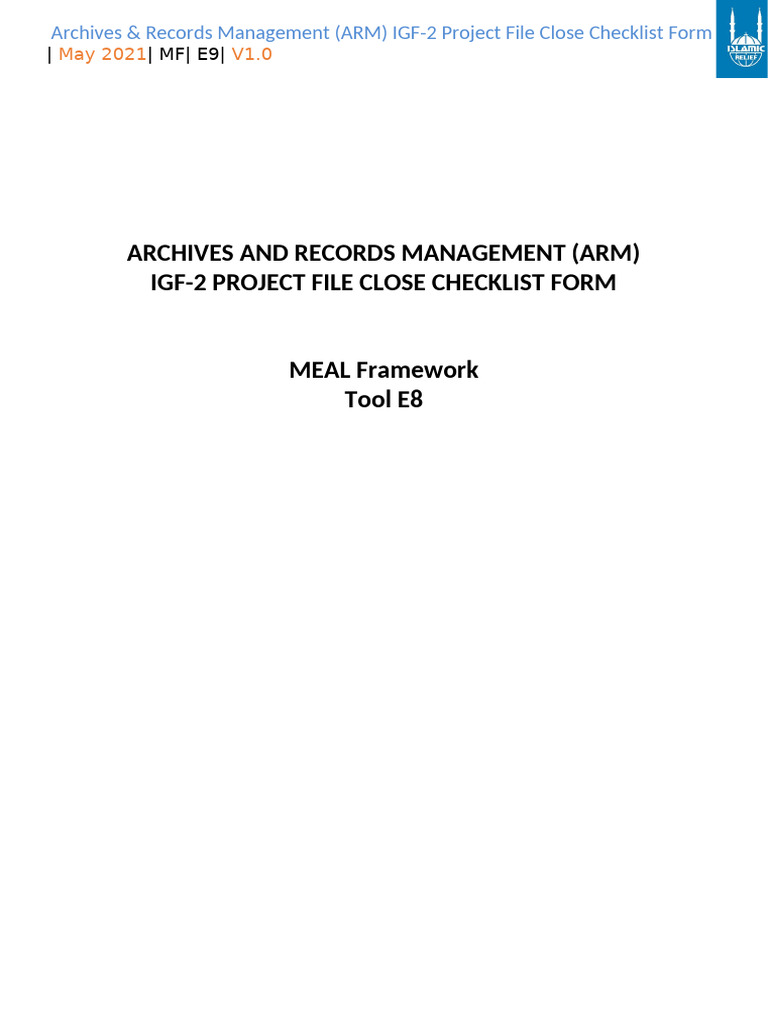 E10. Project File Close Checklist Form | PDF