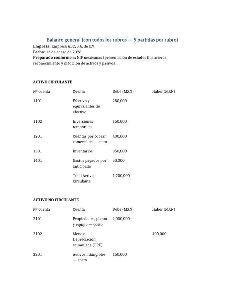 Balance General Empresa ABC 2026 | PDF | Contabilidad | Inversiones