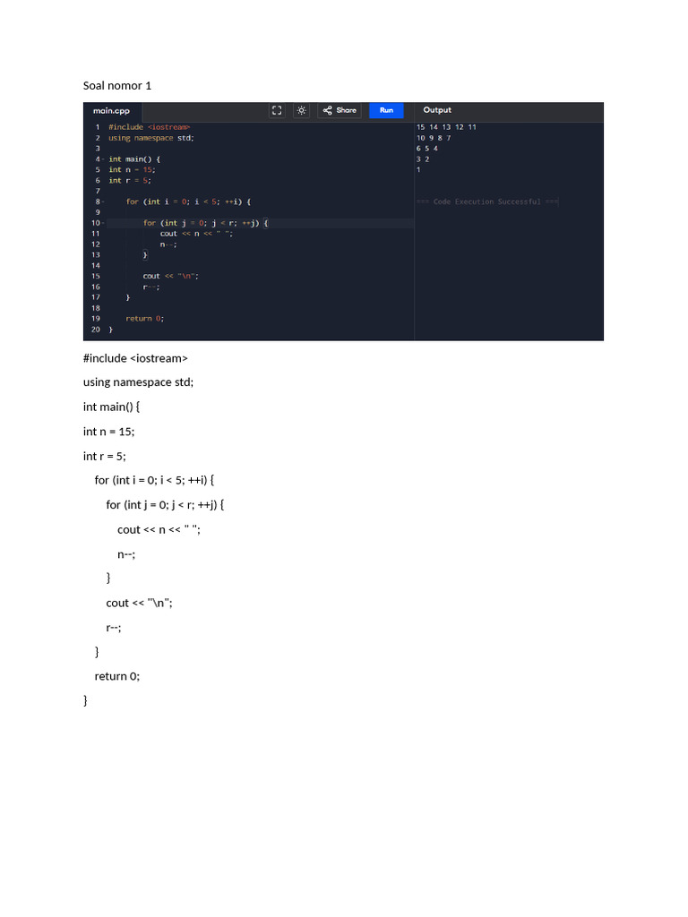 C++ Nested Loops Example Code | PDF