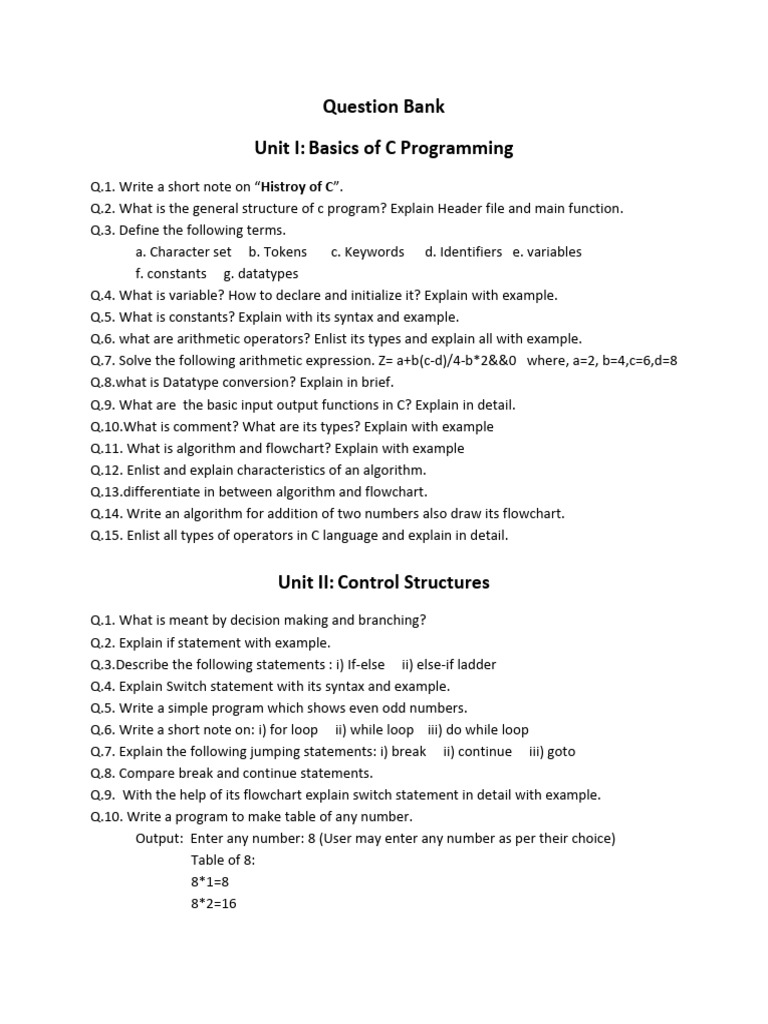 C Programming Question Bank Guide | PDF | Pointer (Computer Programming ...