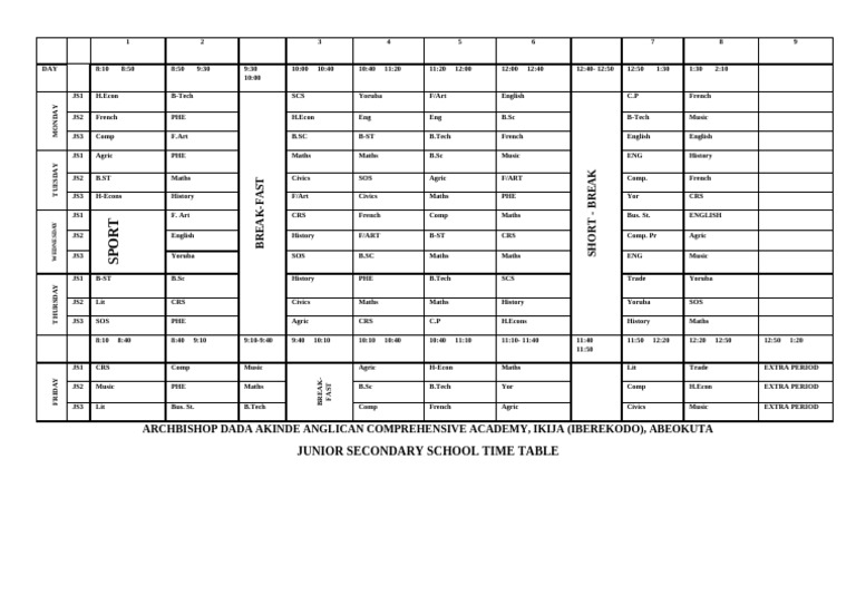 Adjusted Jss Time Table-1 | PDF
