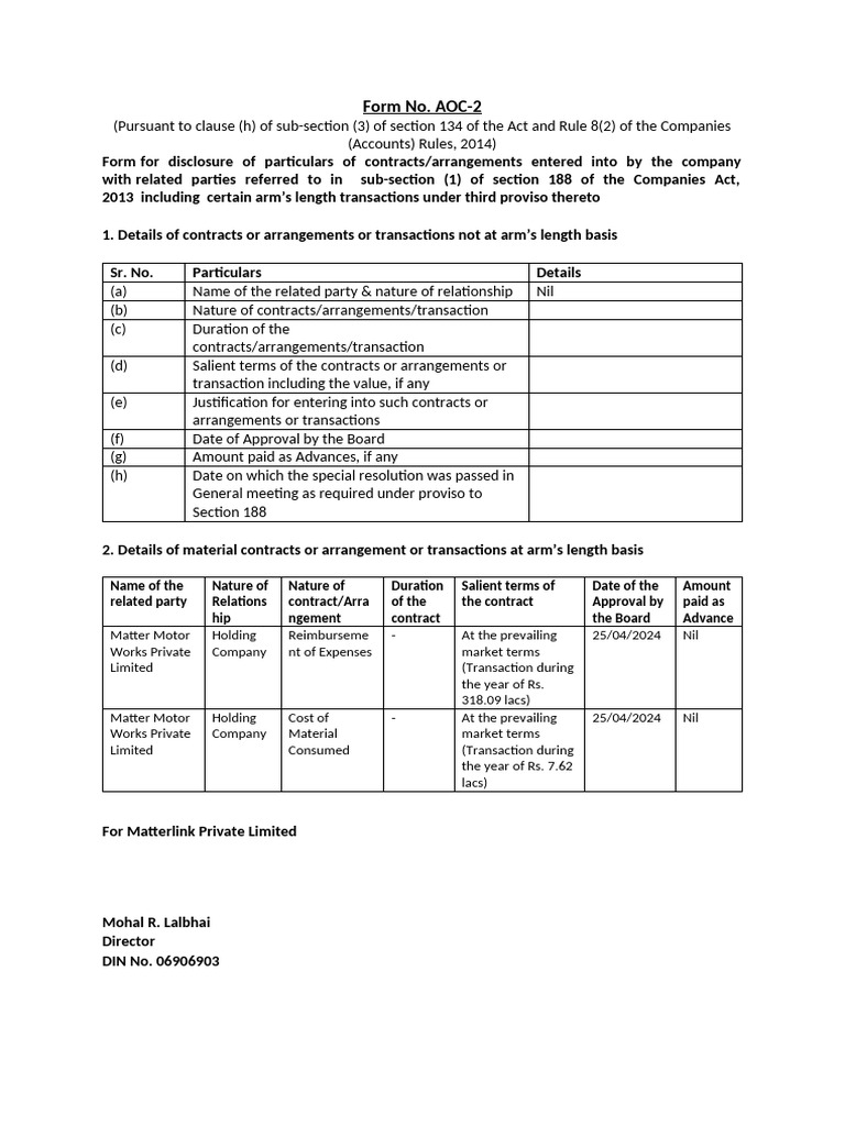 AOC-2: Related Party Transactions Form | PDF | Private Law | Business Law