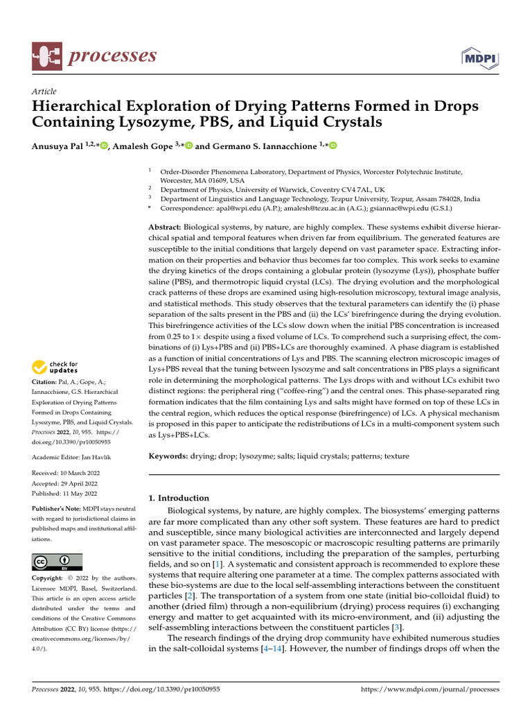Drying Patterns in Lysozyme and Liquid Crystals | PDF | Liquid Crystal ...