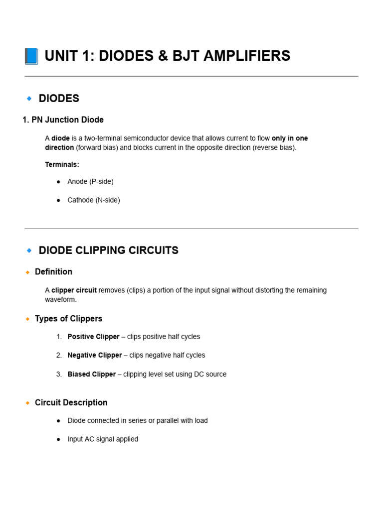 Diodes and BJT Amplifiers Overview | PDF | Bipolar Junction Transistor ...