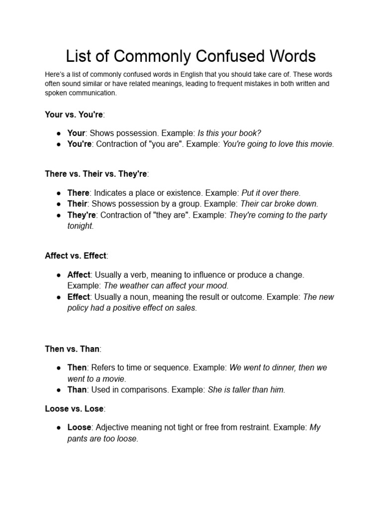 Commonly Confused English Words Guide | PDF | Linguistics | Syntax