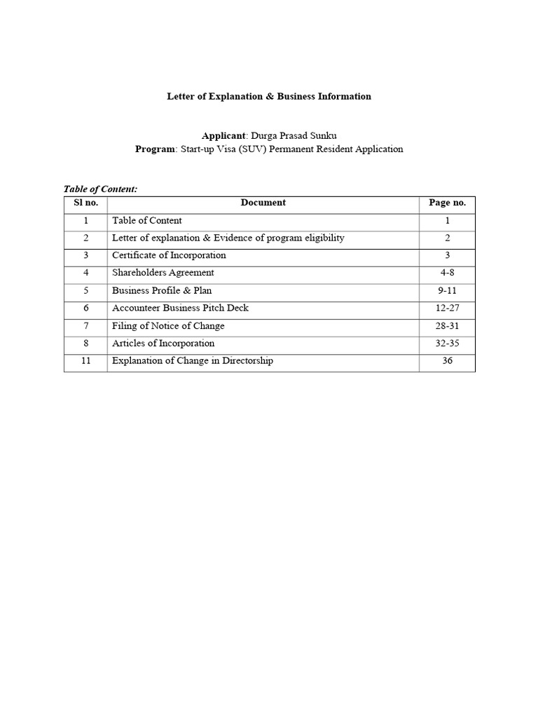Sunku Durga Prasad - Letter of Expanantion and Business Information ...