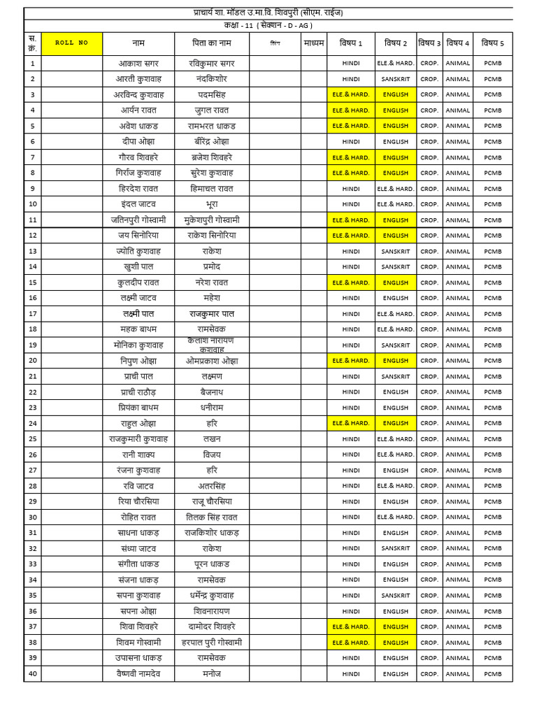 11 D ROLL NO | PDF