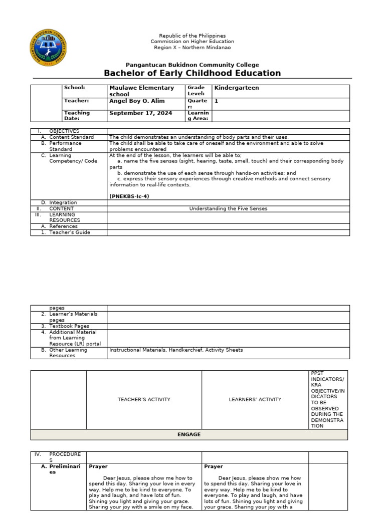 5E's Lesson Plan | PDF | Taste | Senses