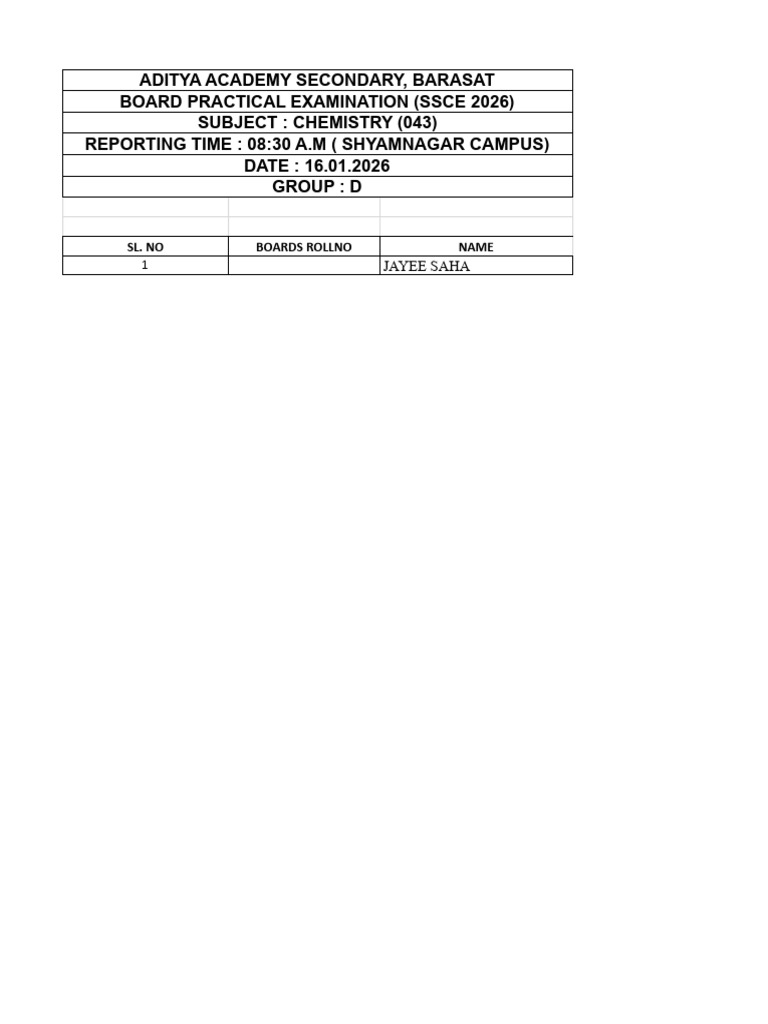 2026 Barasat Chemistry Practical Exam | PDF