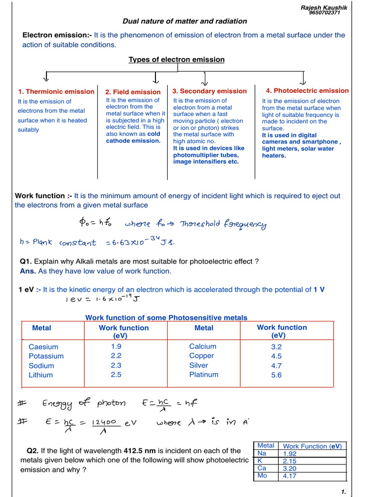 11 Dual Nature of Matter and Radiation | PDF | Photoelectric Effect ...