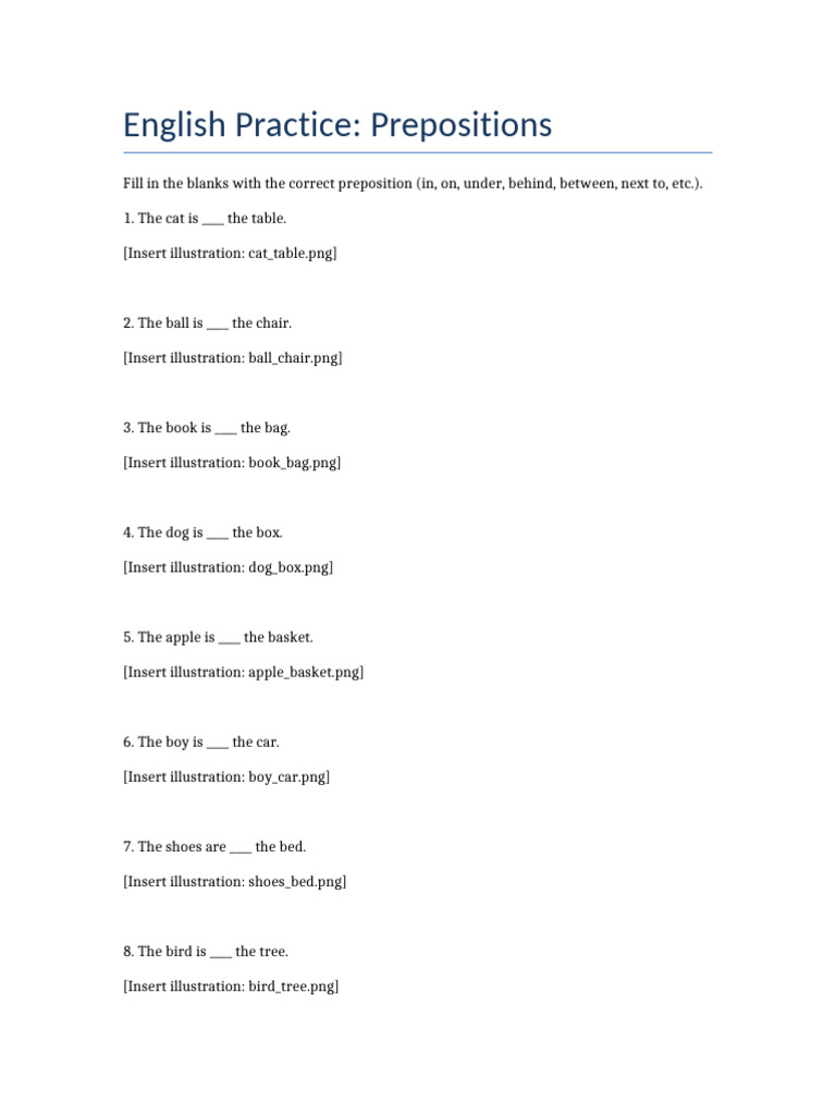English Prepositions Practice Exercise | PDF