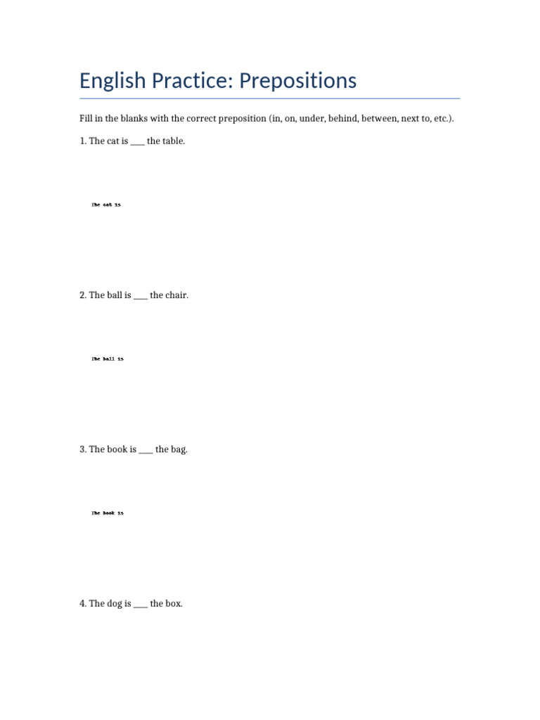 English Prepositions Practice Exercise | PDF