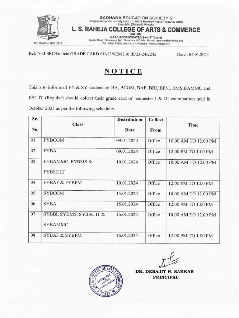 Grade Card Distribution Notice Regular Sh 2023 | PDF