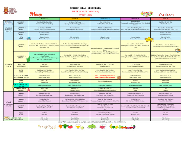 GH Menu - Secondary 05.01 - 09.01.2026 | PDF
