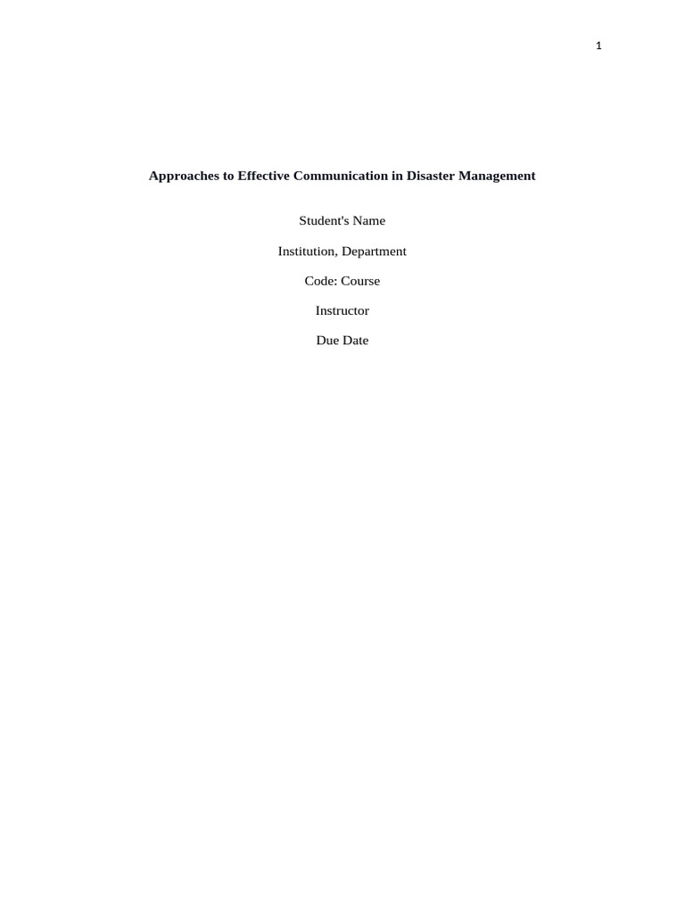 Effective Communication in Disaster Management | PDF | Emergency ...
