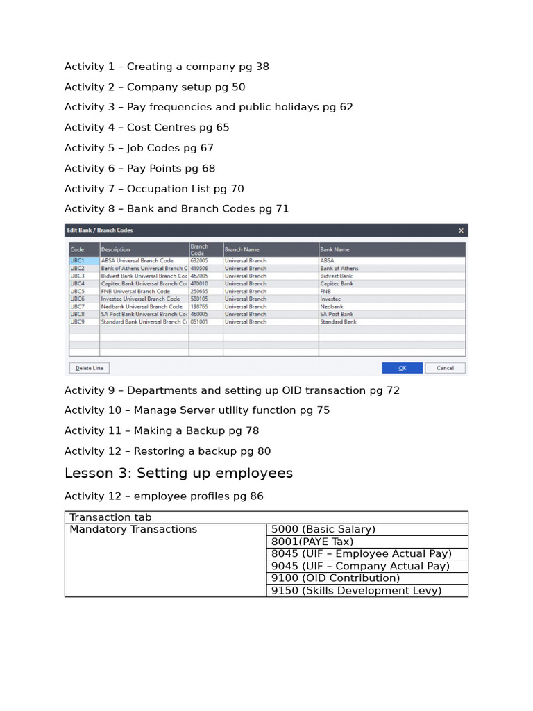 Sage Codes | PDF | Payroll | Paycheck