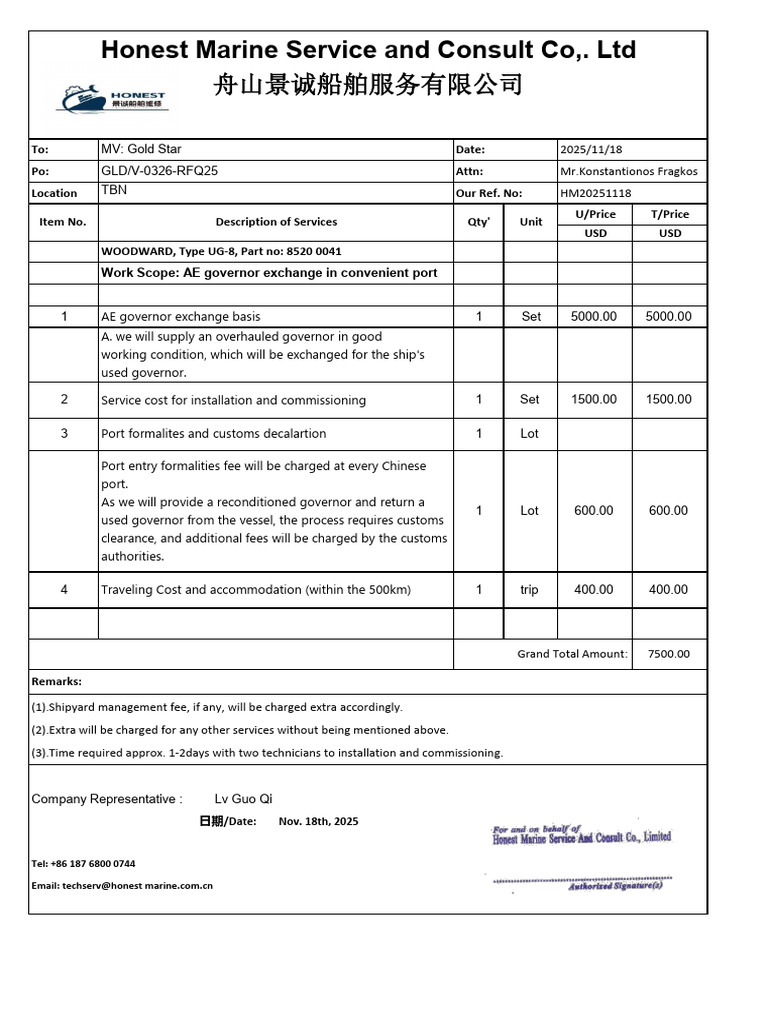 1_Quotation List of Governor Exchange | PDF | Ships | Shipping