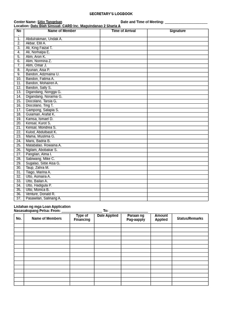 Sitio Tangeban Meeting Logbook | PDF