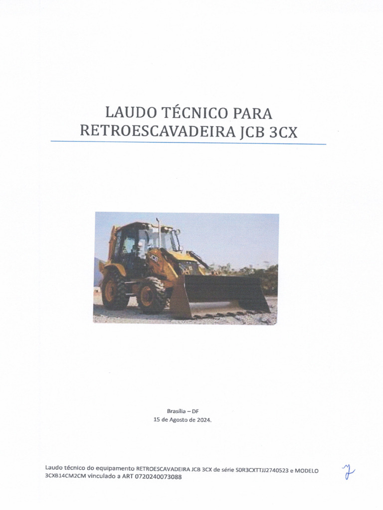 Laudo Técnico Retroescavadeira JCB 3CX_ass | PDF