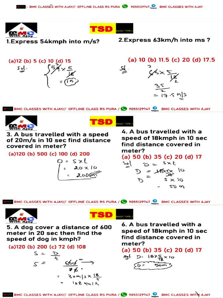 BMC Classes Ajay: Speed & Distance Quiz | PDF | Chess Theory | Chess