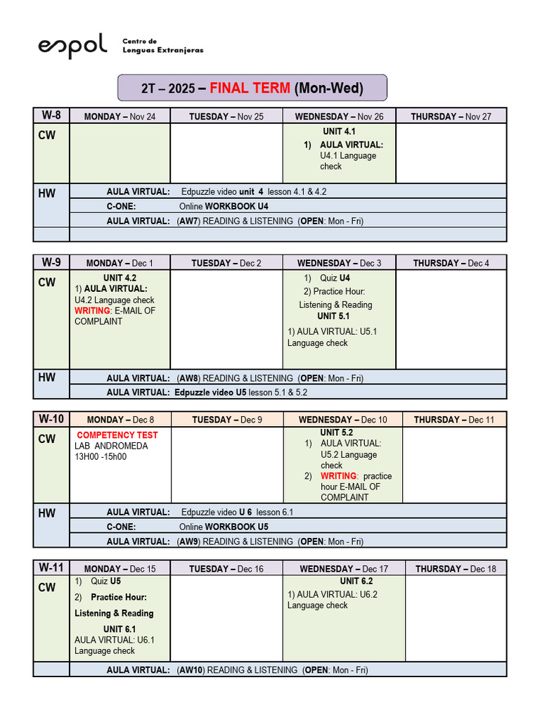 Weekly Language Learning Schedule | PDF | Rna Splicing | Rna