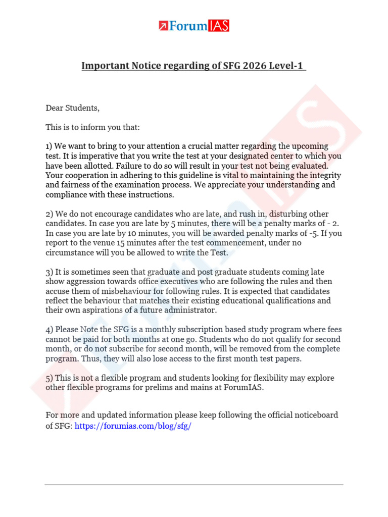 SFG 2026 Level-1 Test Guidelines | PDF