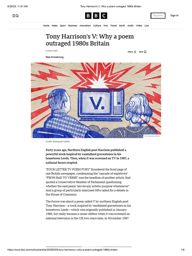 Tony Harrison's V: 1980s Poem Outrage | PDF