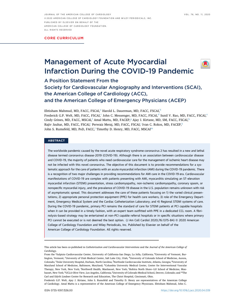 Management of Acute Myocardial Infarction During The COVID-19 Pandemic ...