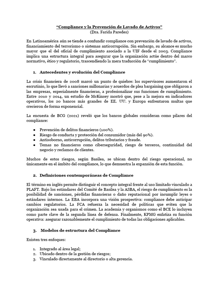 1°. - Compliance y La Prevención de Lavado de Activos | PDF | Lavado de ...