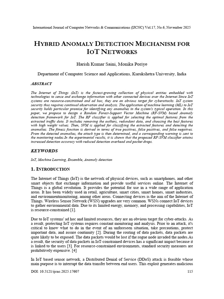Hybrid Anomaly Detection Mechanism For IOT Networks | PDF | Machine ...