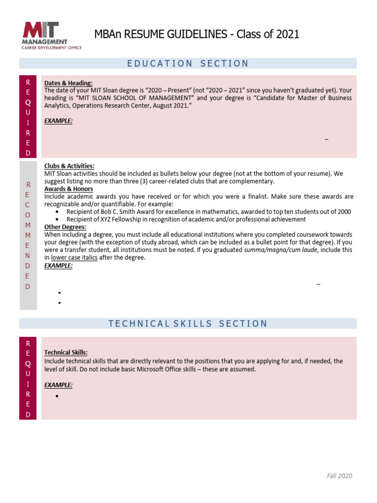 MIT Sloan Resume Guidelines 2021 | PDF | Analytics | Sas (Software)