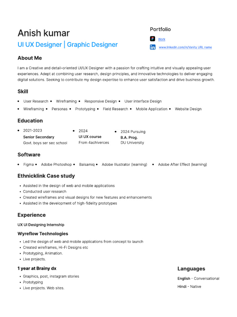 Anish Kumar: UI/UX & Graphic Designer Portfolio | PDF
