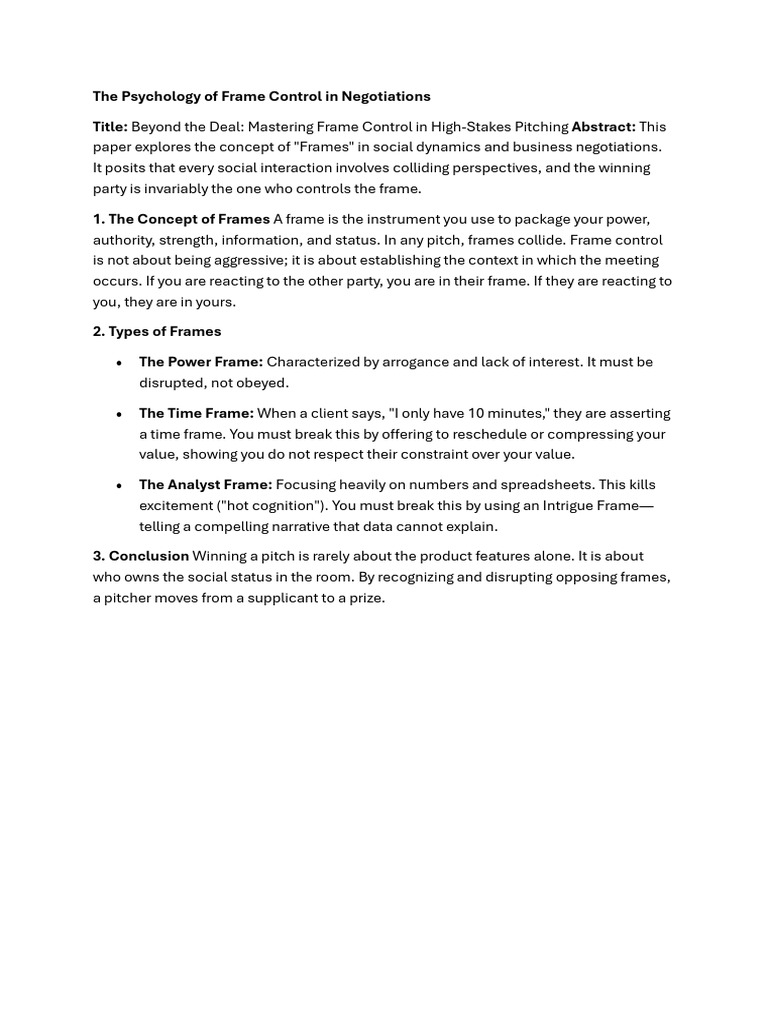 The Psychology of Frame Control in Negotiations | PDF