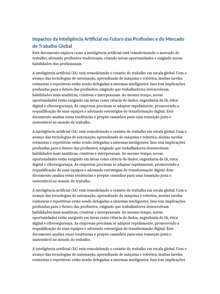 Impactos da IA no Mercado de Trabalho | PDF | Inteligência artificial ...