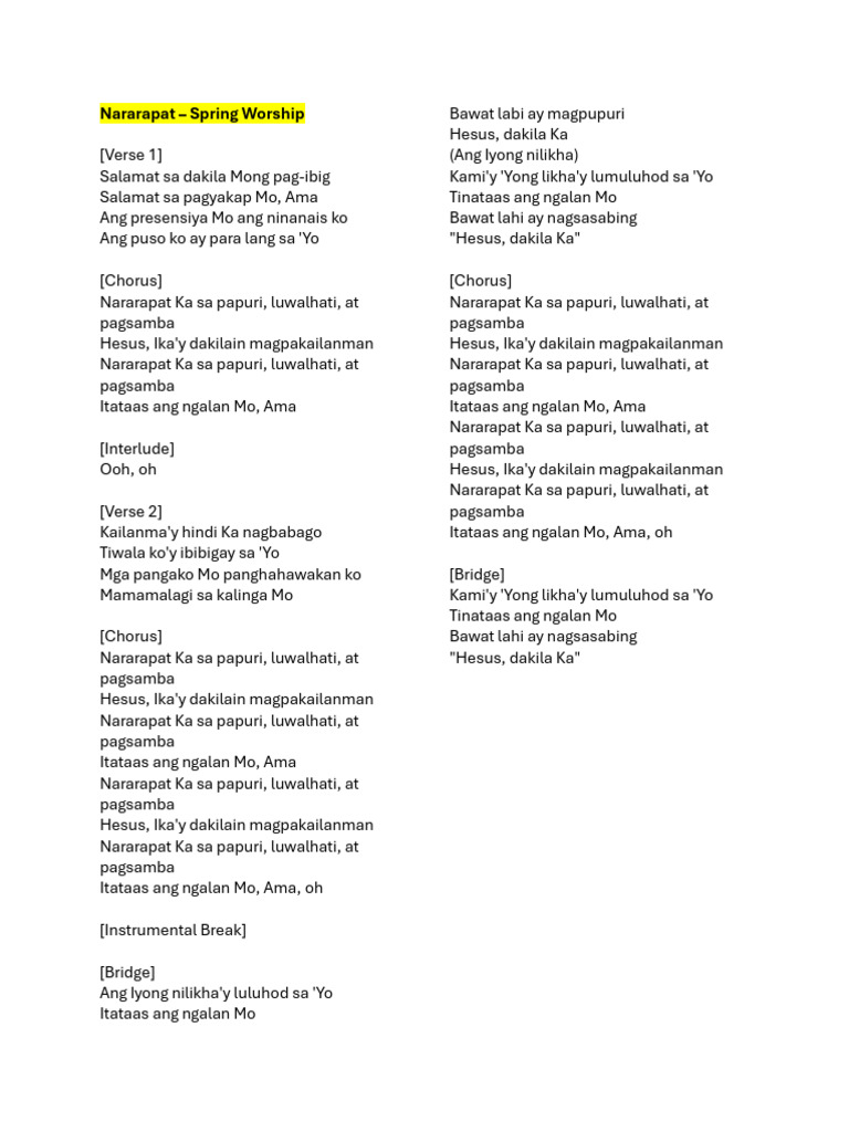 Tagalog Worship Nararapat | PDF
